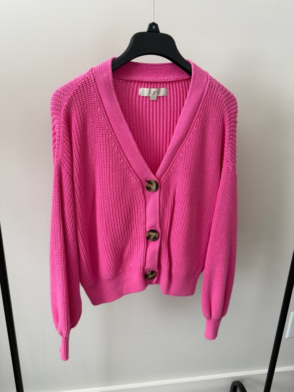 LOFT Hot Pink Button-Front Knit Cardigan